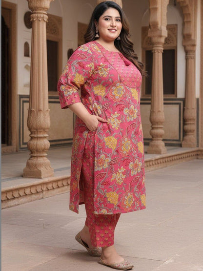Women Floral Printed Regular Pure Cotton Kurta with Trousers & With Dupatta