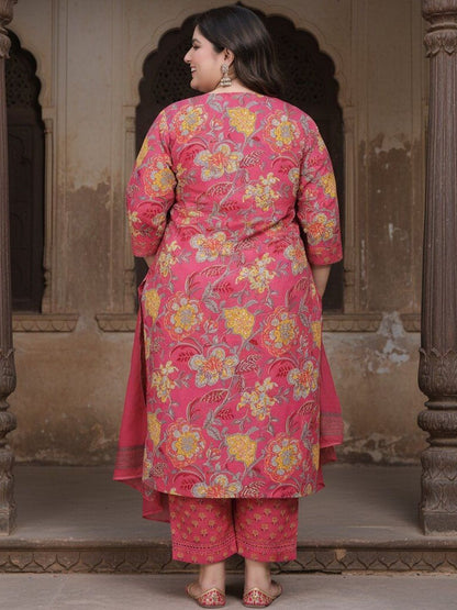 Women Floral Printed Regular Pure Cotton Kurta with Trousers & With Dupatta