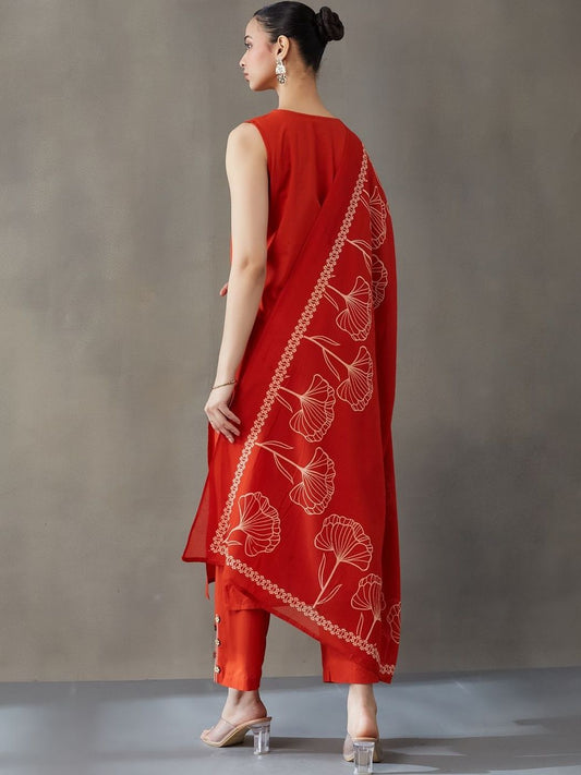 Everyday Workwear Women Ethnic Motifs Dyed Regular Pure Cotton Kurta with Trousers & With Dupatta
