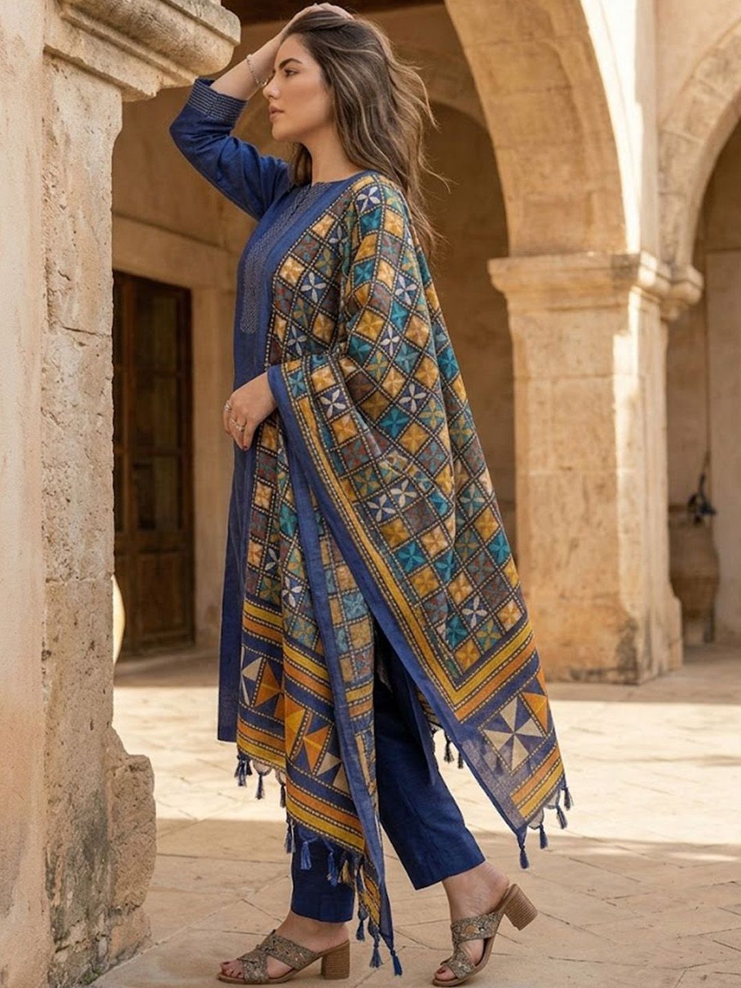 Women Regular Kurta with Trousers & With Dupatta
