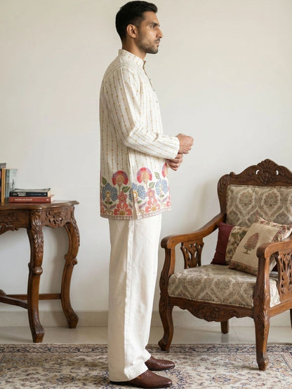 Men's Floral Printed Short Kurta with Korean Pants
