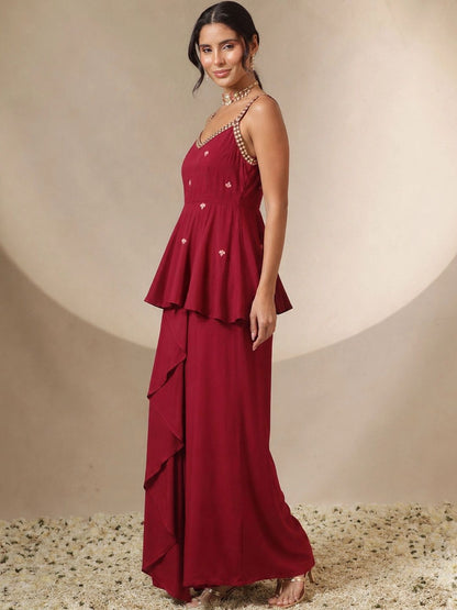 Women Embroidered Top with Palazzos