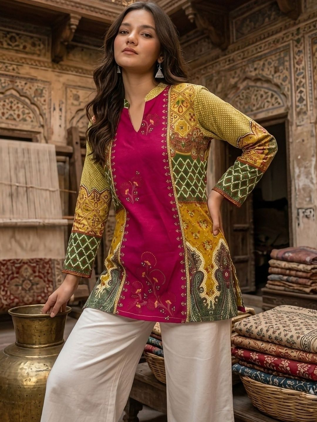 Ethnic Motifs Printed Pure Cotton Blend Kurti