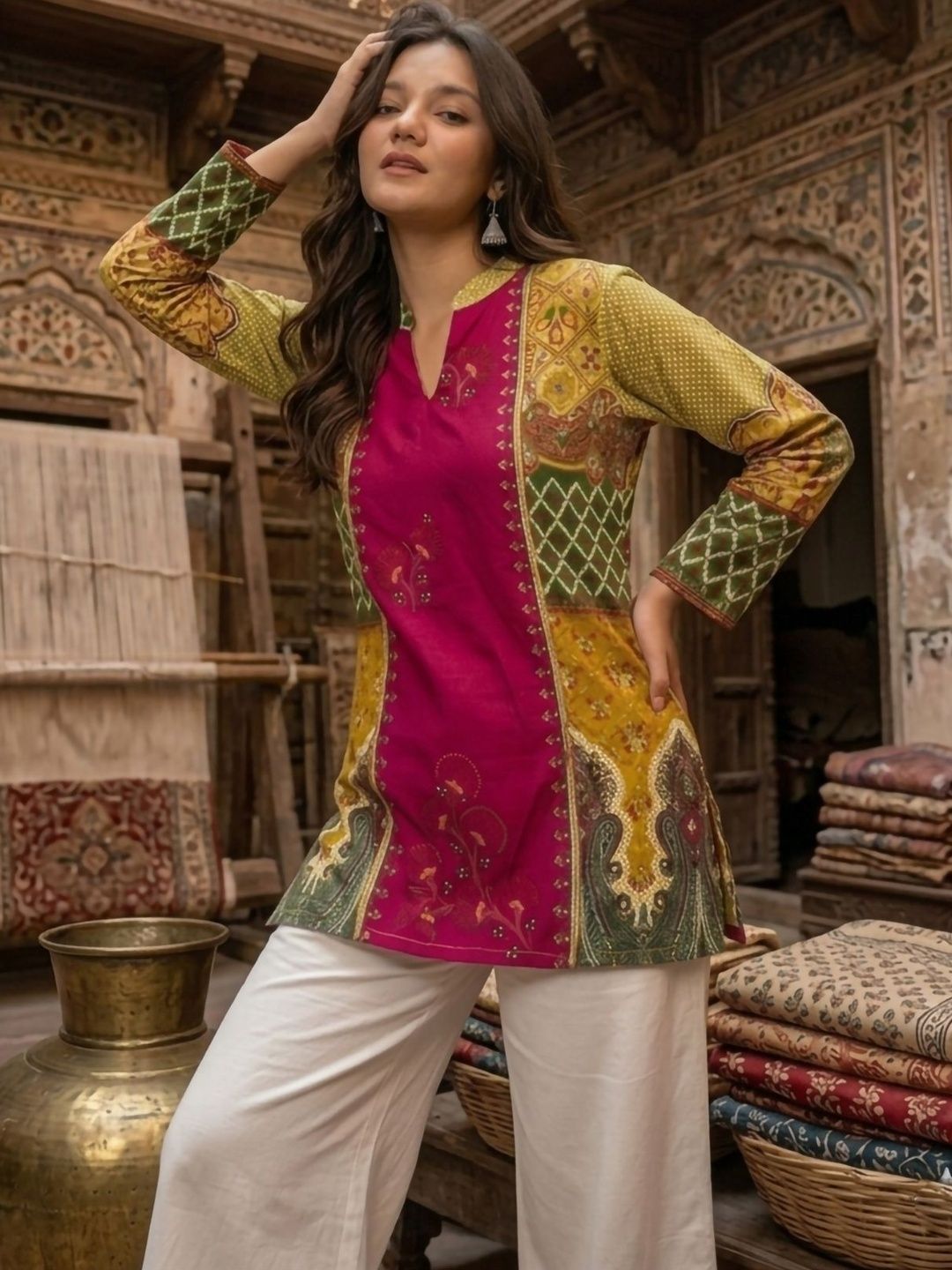 Ethnic Motifs Printed Pure Cotton Blend Kurti