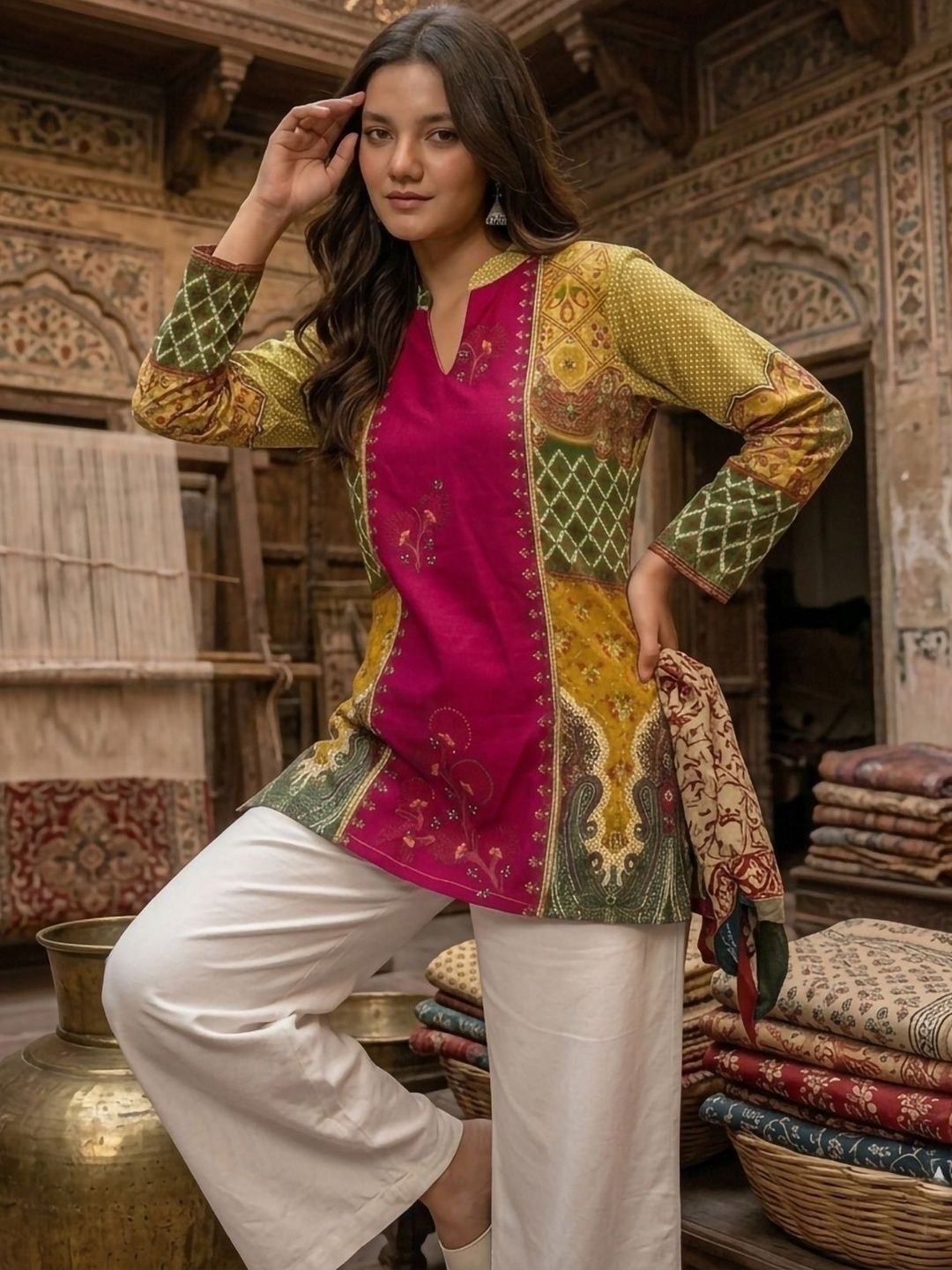 Ethnic Motifs Printed Pure Cotton Blend Kurti