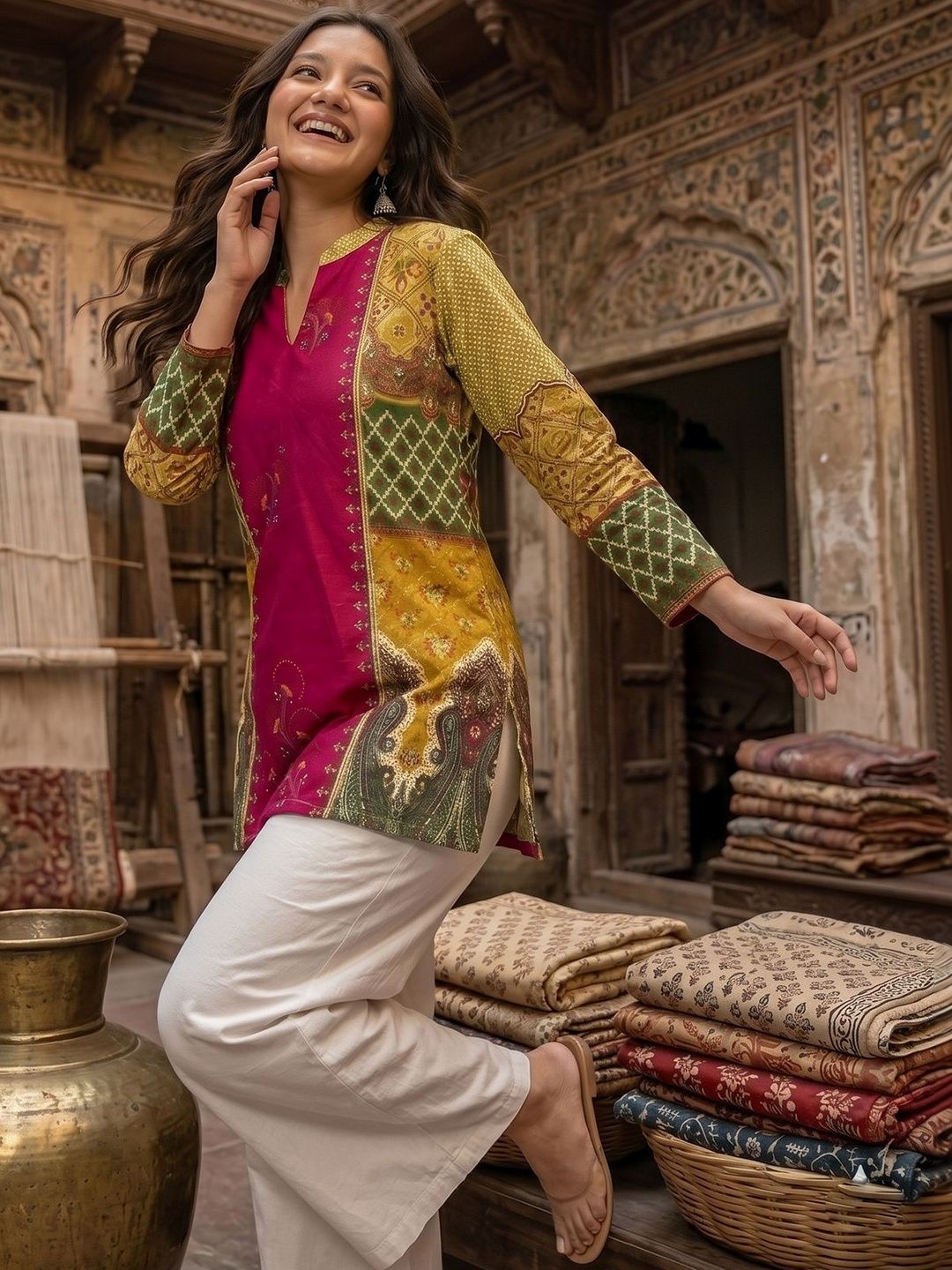Ethnic Motifs Printed Pure Cotton Blend Kurti