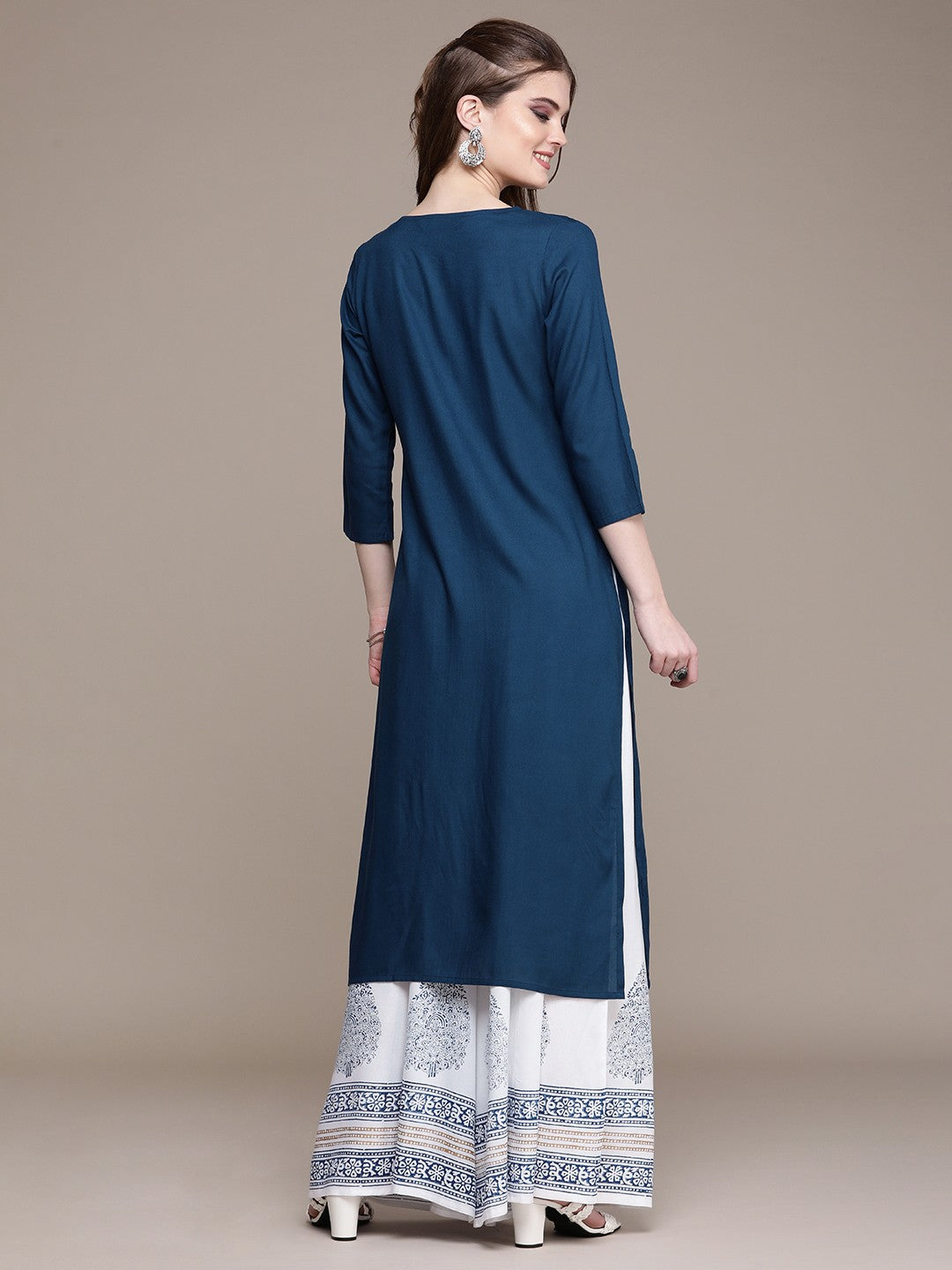 Women Blue Striped Regular Kurta with Palazzos