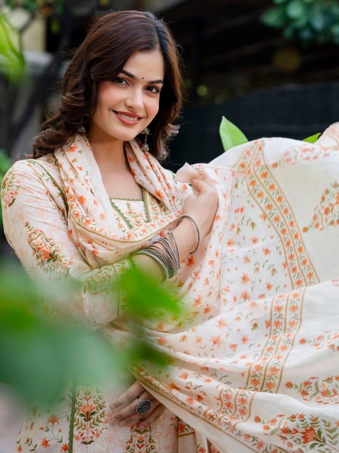 Women Floral Printed Regular Pure Cotton Kurta with Trousers & With Dupatta