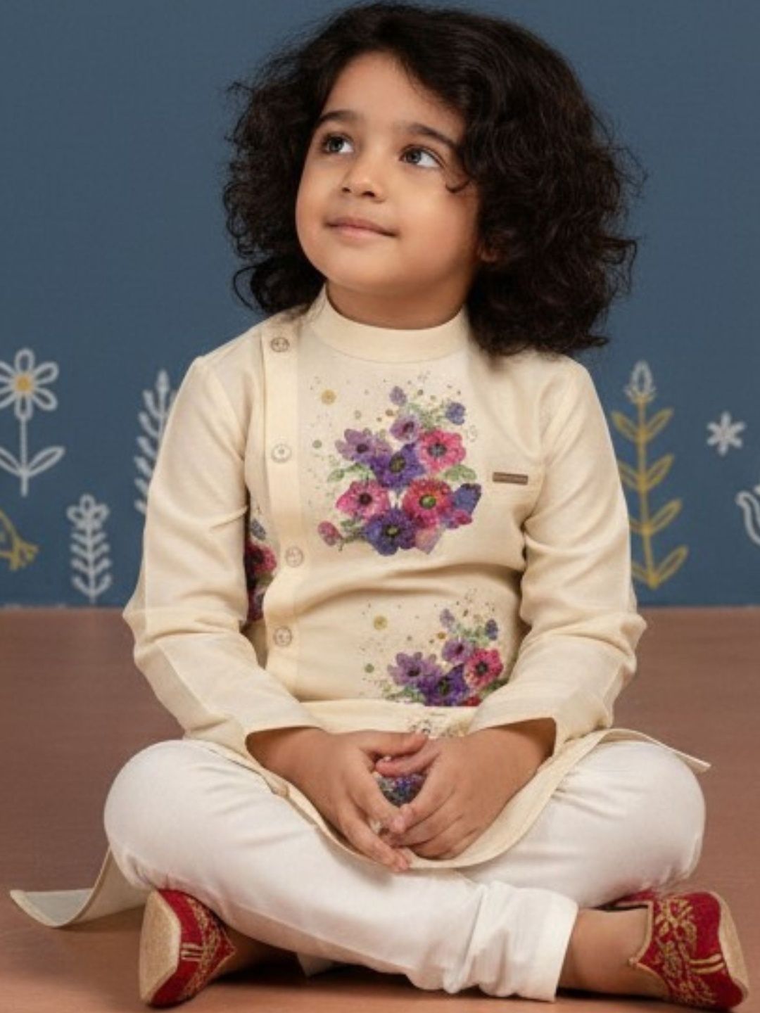 Boys Ethnic Motifs Printed Regular Dupion Silk Kurta with Pyjamas
