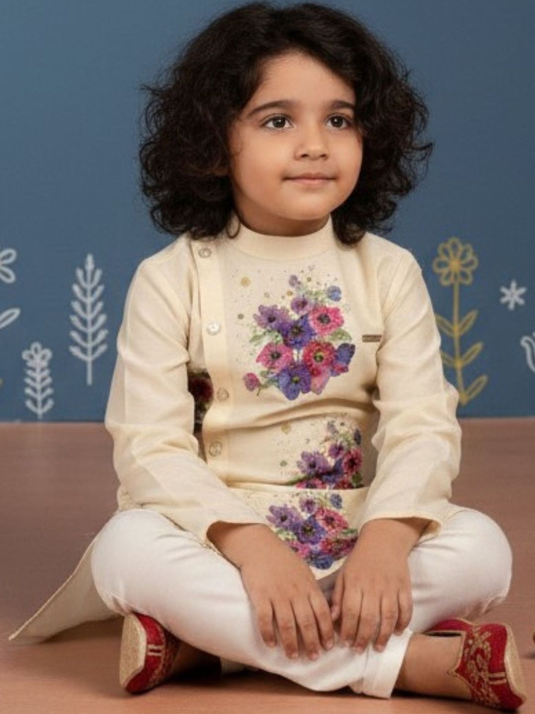 Boys Ethnic Motifs Printed Regular Dupion Silk Kurta with Pyjamas