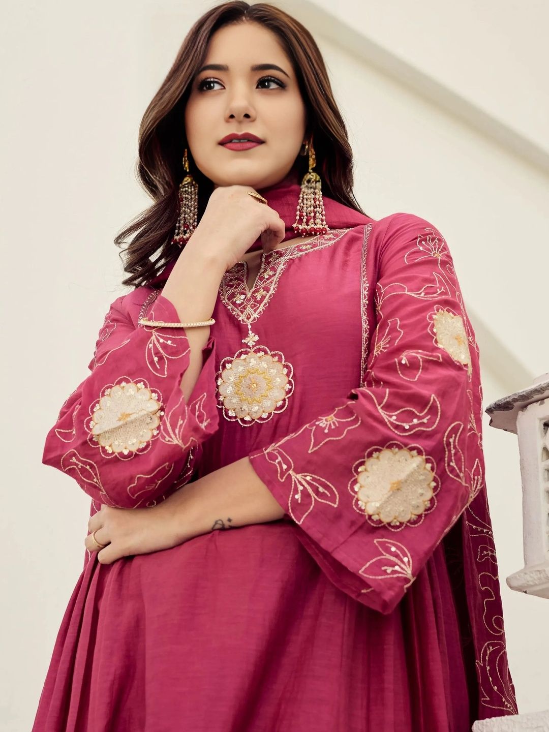 Women Ethnic Motifs Embroidered Regular Thread Work Kurta with Palazzos & With Dupatta
