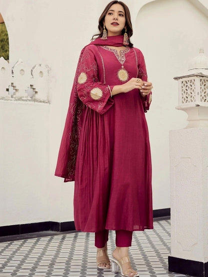 Women Ethnic Motifs Embroidered Regular Thread Work Kurta with Palazzos & With Dupatta