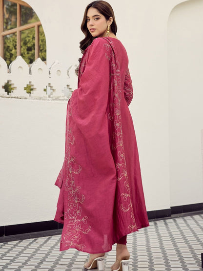 Women Ethnic Motifs Embroidered Regular Thread Work Kurta with Palazzos & With Dupatta