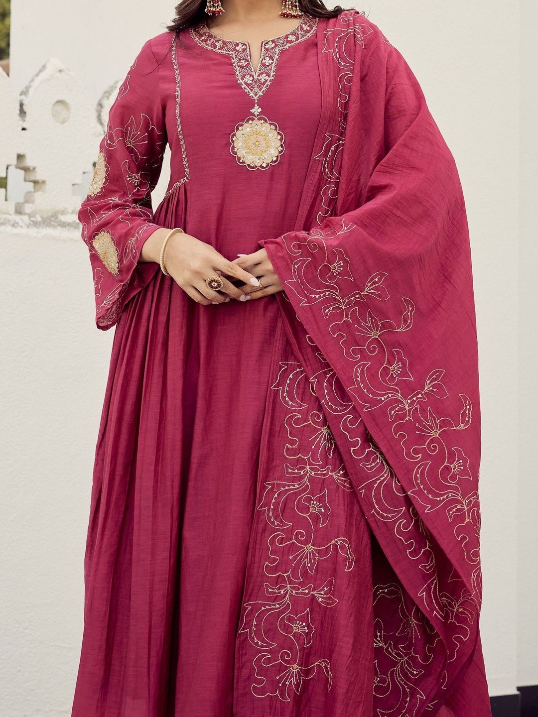Women Ethnic Motifs Embroidered Regular Thread Work Kurta with Palazzos & With Dupatta