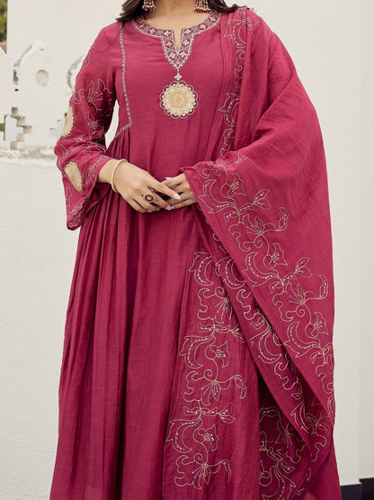 Women Ethnic Motifs Embroidered Regular Thread Work Kurta with Palazzos & With Dupatta