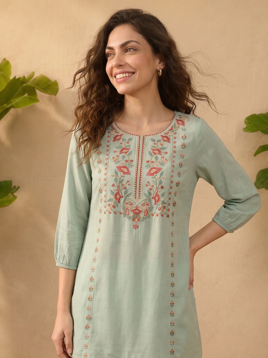 Women Viscose Rayon Embroidered Ethnic Tunic