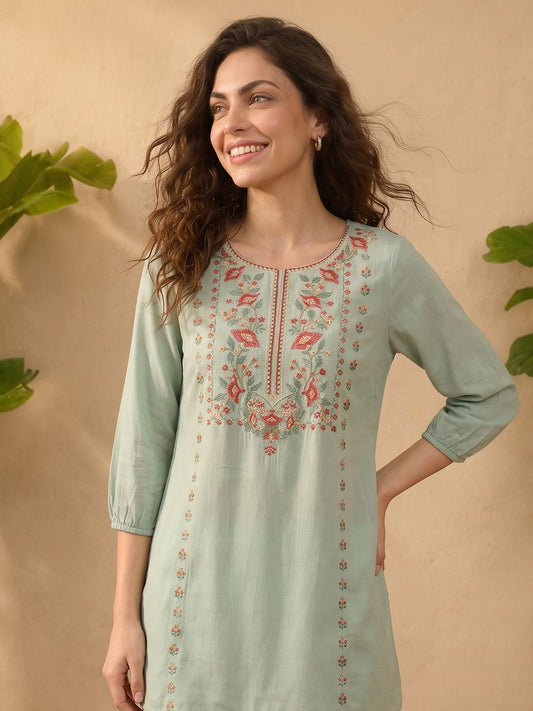 Women Viscose Rayon Embroidered Ethnic Tunic