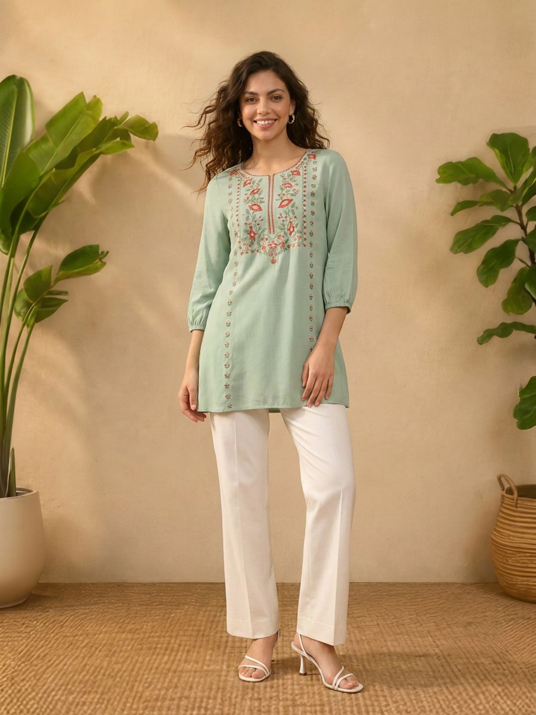 Women Viscose Rayon Embroidered Ethnic Tunic