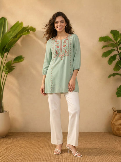 Women Viscose Rayon Embroidered Ethnic Tunic