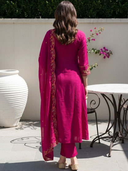 Women Ethnic Motifs Embroidered Regular Thread Work Kurta with Trousers & With Dupatta