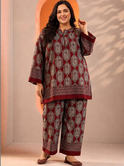 Plus Size Women Ethnic Motifs Printed Kurta with Palazzos & Dupatta