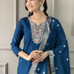 Embroidered Chanderi Cotton Kurta with Trousers & Dupatta