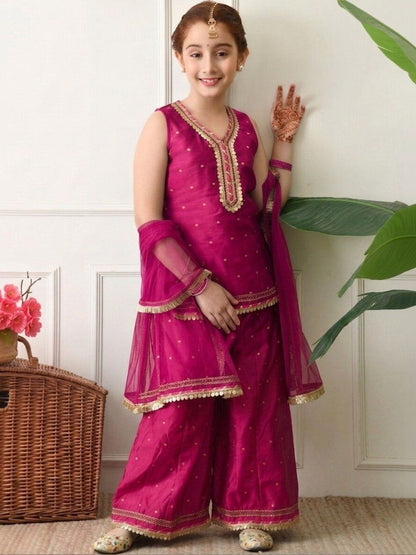 Girls Ethnic Motifs Printed Regular Gotta Patti Kurta with Sharara & With Dupatta
