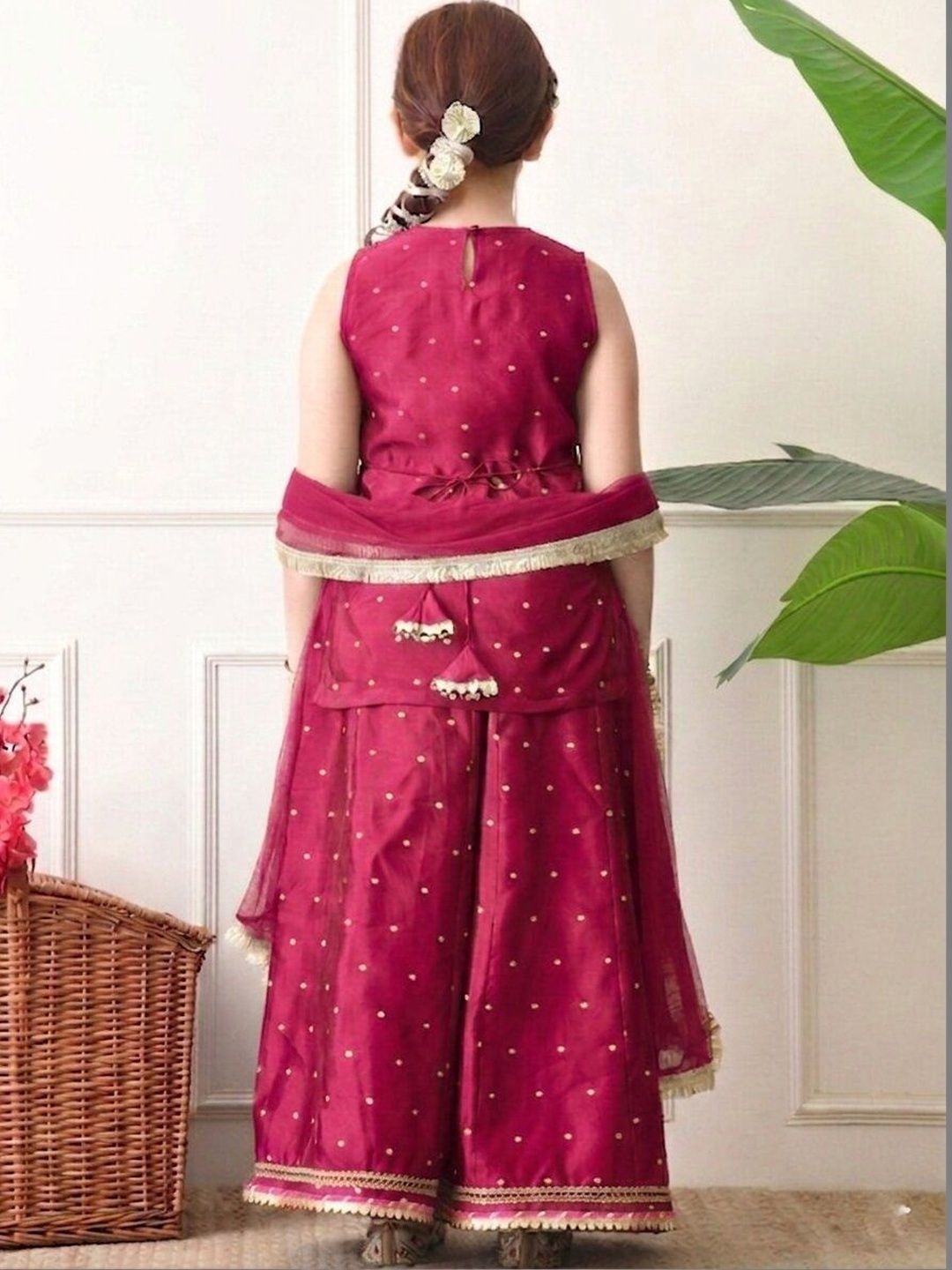 Girls Ethnic Motifs Printed Regular Gotta Patti Kurta with Sharara & With Dupatta
