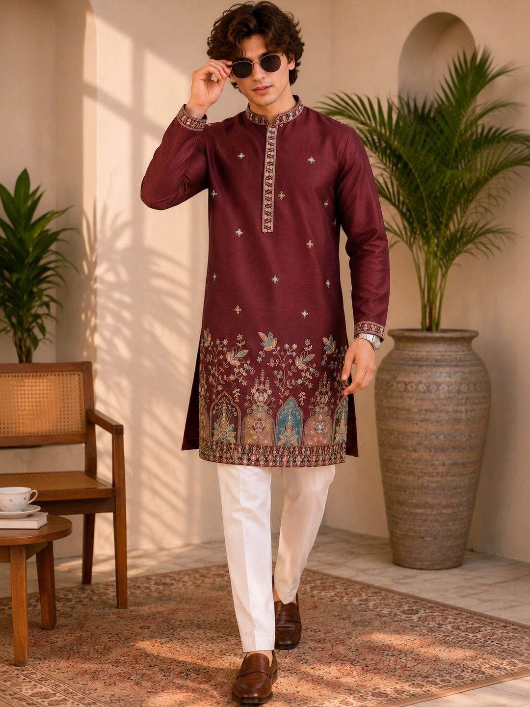 Men Ethnic Motifs Embroidered Thread Work Grandeur & Majestic Artwork Kurta