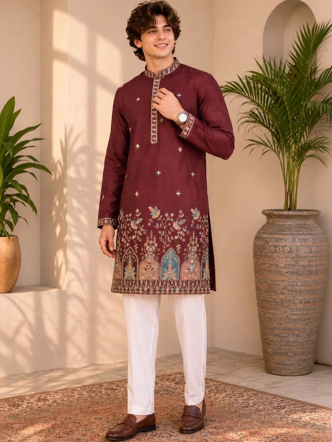 Men Ethnic Motifs Embroidered Thread Work Grandeur & Majestic Artwork Kurta