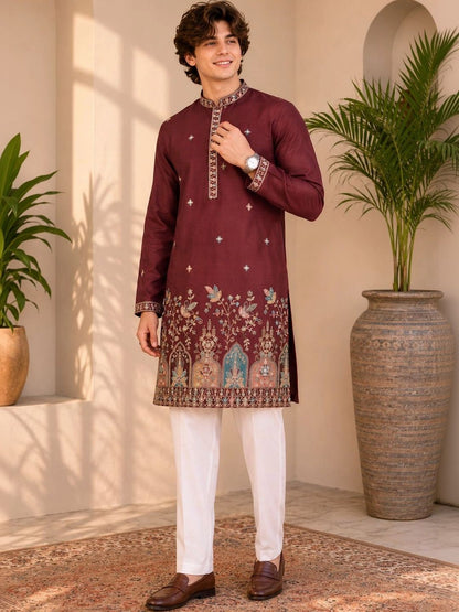 Men Ethnic Motifs Embroidered Thread Work Grandeur & Majestic Artwork Kurta