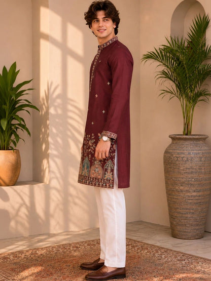 Men Ethnic Motifs Embroidered Thread Work Grandeur & Majestic Artwork Kurta