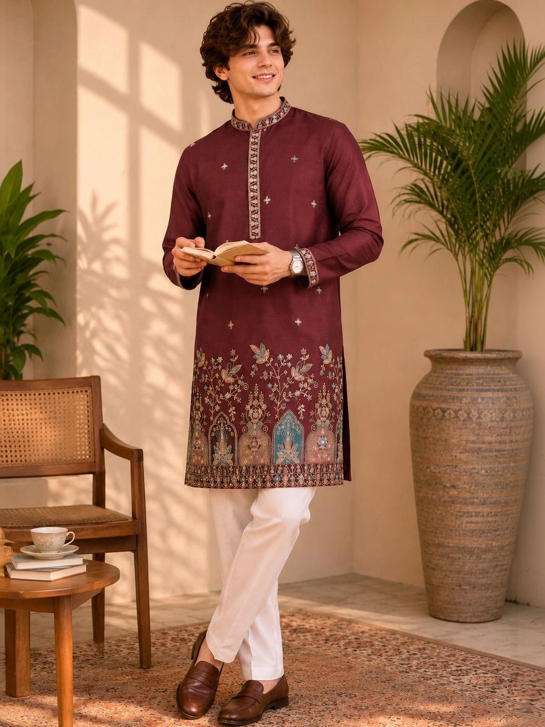 Men Ethnic Motifs Embroidered Thread Work Grandeur & Majestic Artwork Kurta