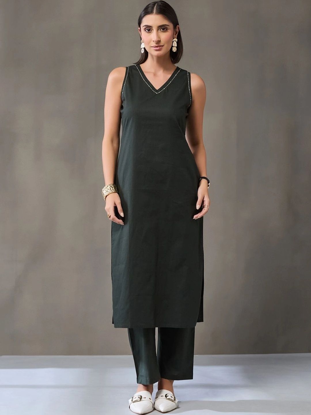 Women Ethnic Motifs Regular Pure Cotton Kurta with Trousers & With Dupatta