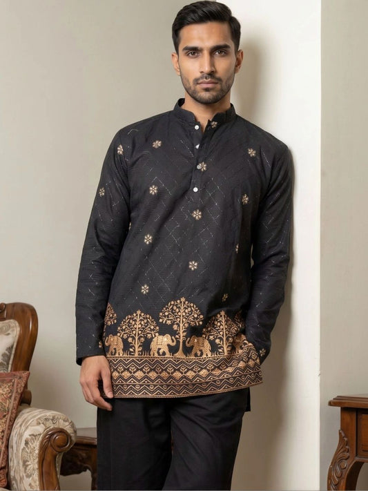 Men Embroidered & Printed Short Kurta