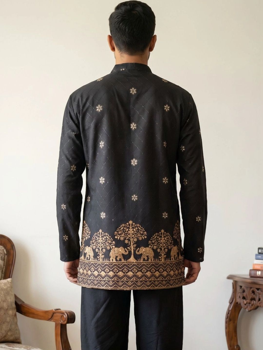 Men Embroidered & Printed Short Kurta