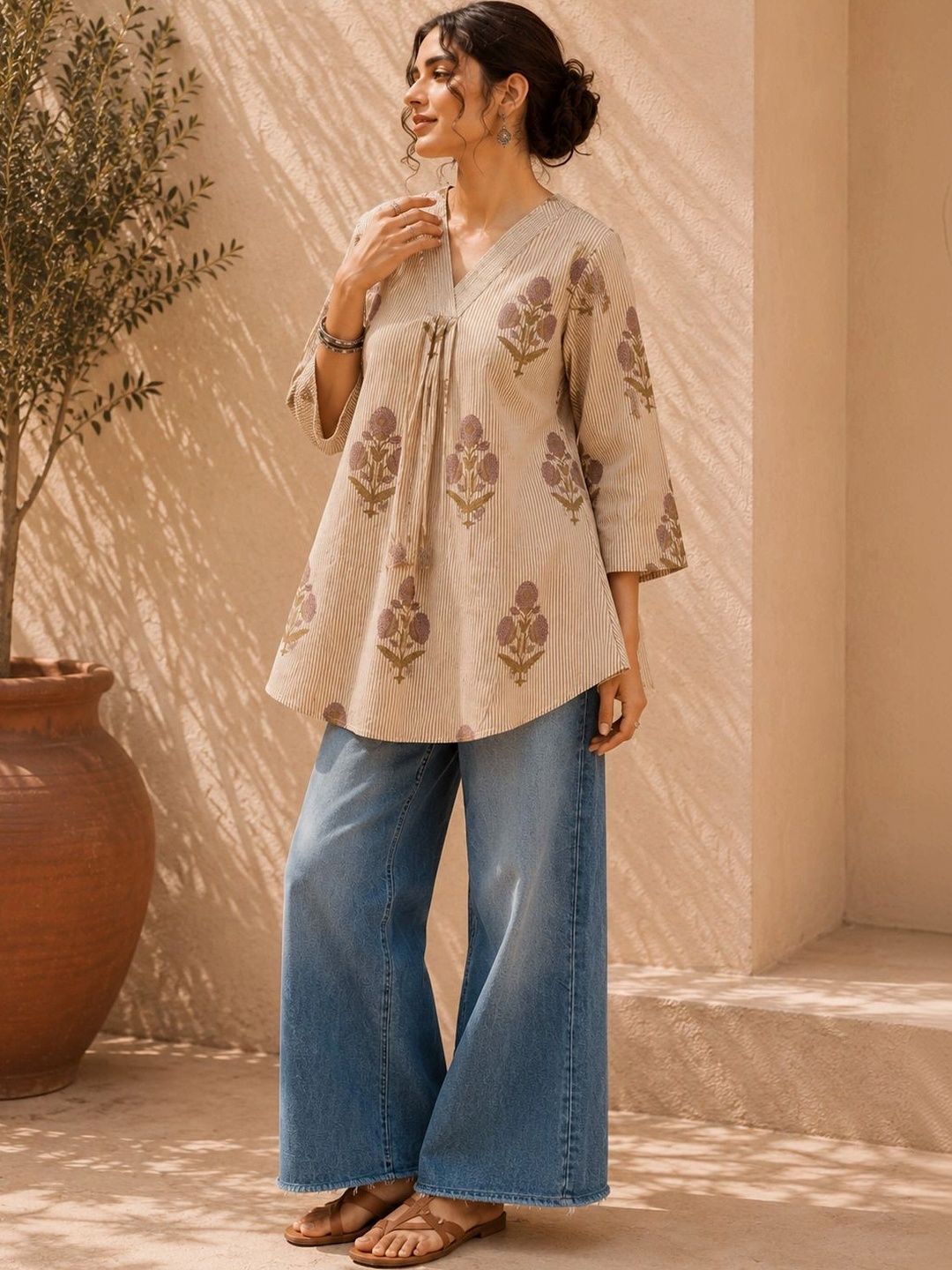 Women Floral Print Cotton Top