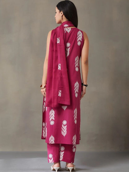 Women Ethnic Motifs Printed Regular Pure Cotton Kurta with Trousers & With Dupatta