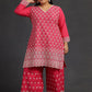 Plus Size Floral Embroidered Pure Cotton Straight Kurta With Palazzo