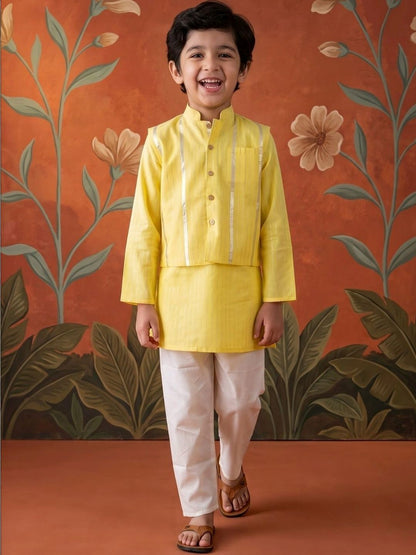 Boys Striped Regular Pure Cotton Kurta with Pyjamas