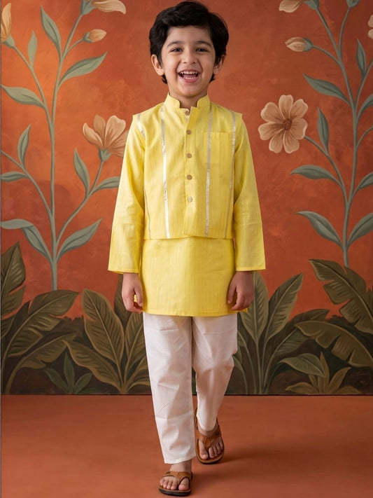 Boys Striped Regular Pure Cotton Kurta with Pyjamas