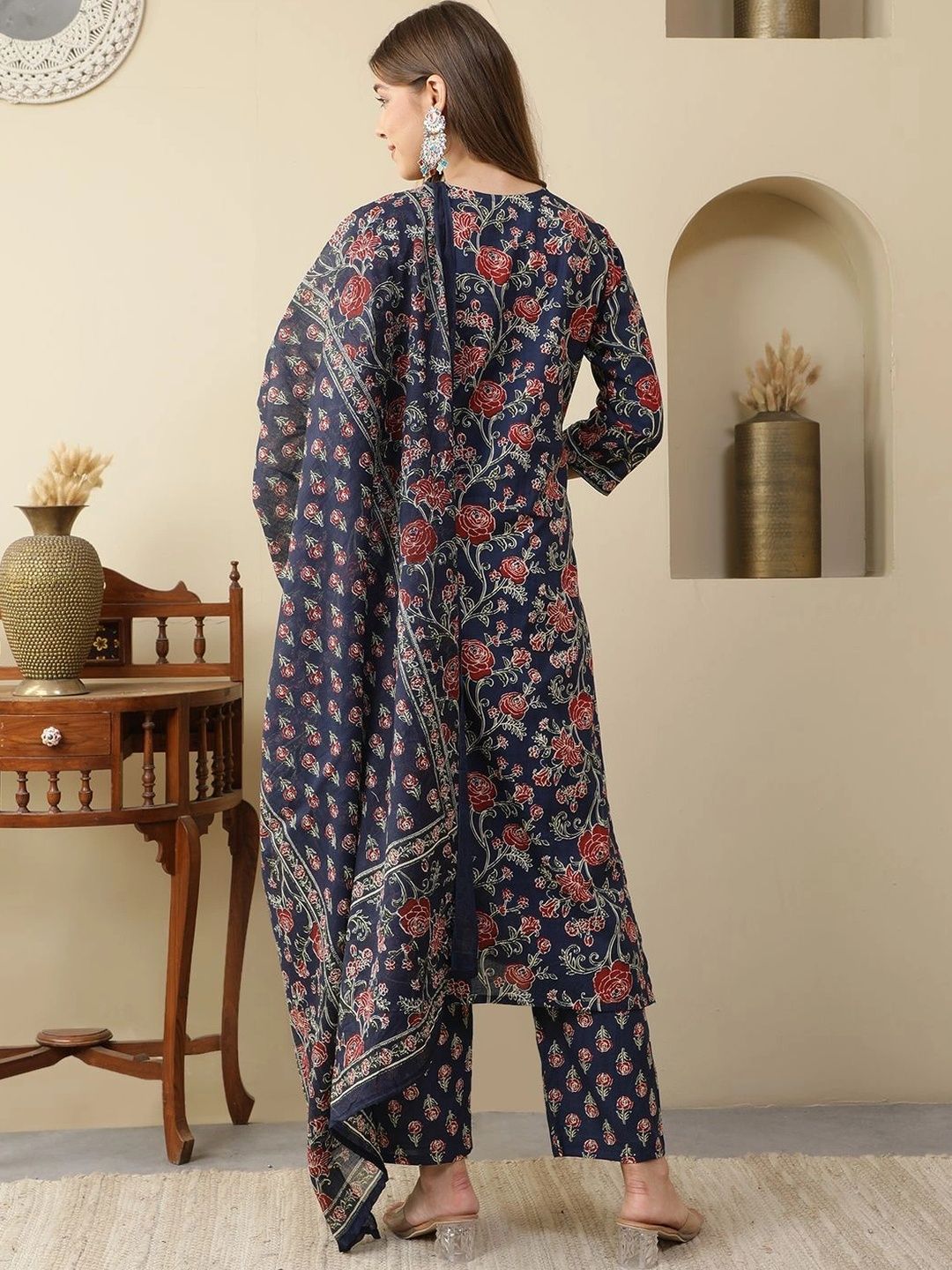 Women Ethnic Motifs Printed Regular Pure Cotton Kurta with Trousers & With Dupatta
