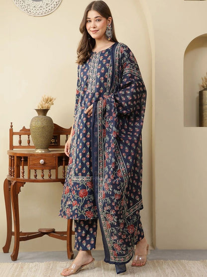 Women Ethnic Motifs Printed Regular Pure Cotton Kurta with Trousers & With Dupatta
