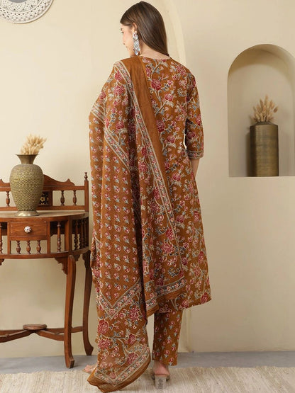 Women Ethnic Motifs Printed Regular Pure Cotton Kurta with Trousers & With Dupatta