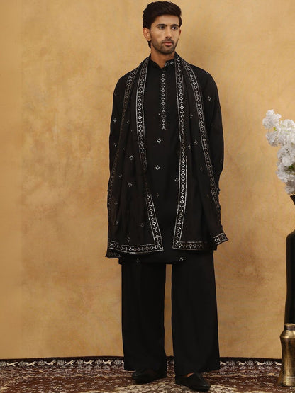 Floral Embroidered Sequinned Kurta With Korean Pants & Dupatta