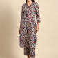 Women Beige Floral Printed Pure Cotton Kurta with Trousers