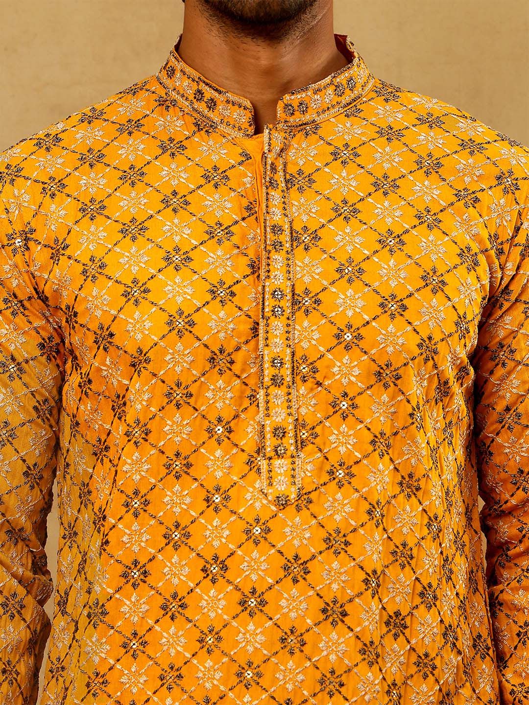Embroidered Regular Sequinned Kurta With Korean Pants