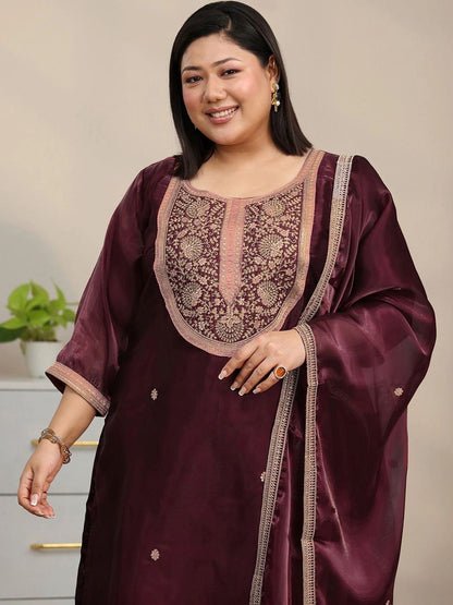 Women Ethnic Motifs Embroidered Regular Thread Work Kurta with Palazzos & With Dupatta
