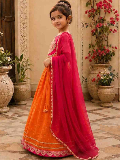 Girls Embroidered Thread Work Ready to Wear Lehenga & Blouse With Dupatta