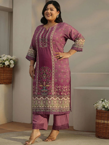 Women Ethnic Motifs Printed Regular Thread Work Linen Kurta with Trousers & With Dupatta